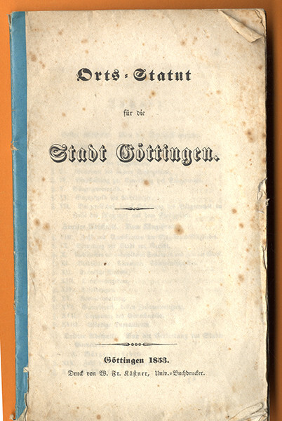Lower Saxony Harz City Municipality of Göttingen Town Statute + Cash Regulations 1853
