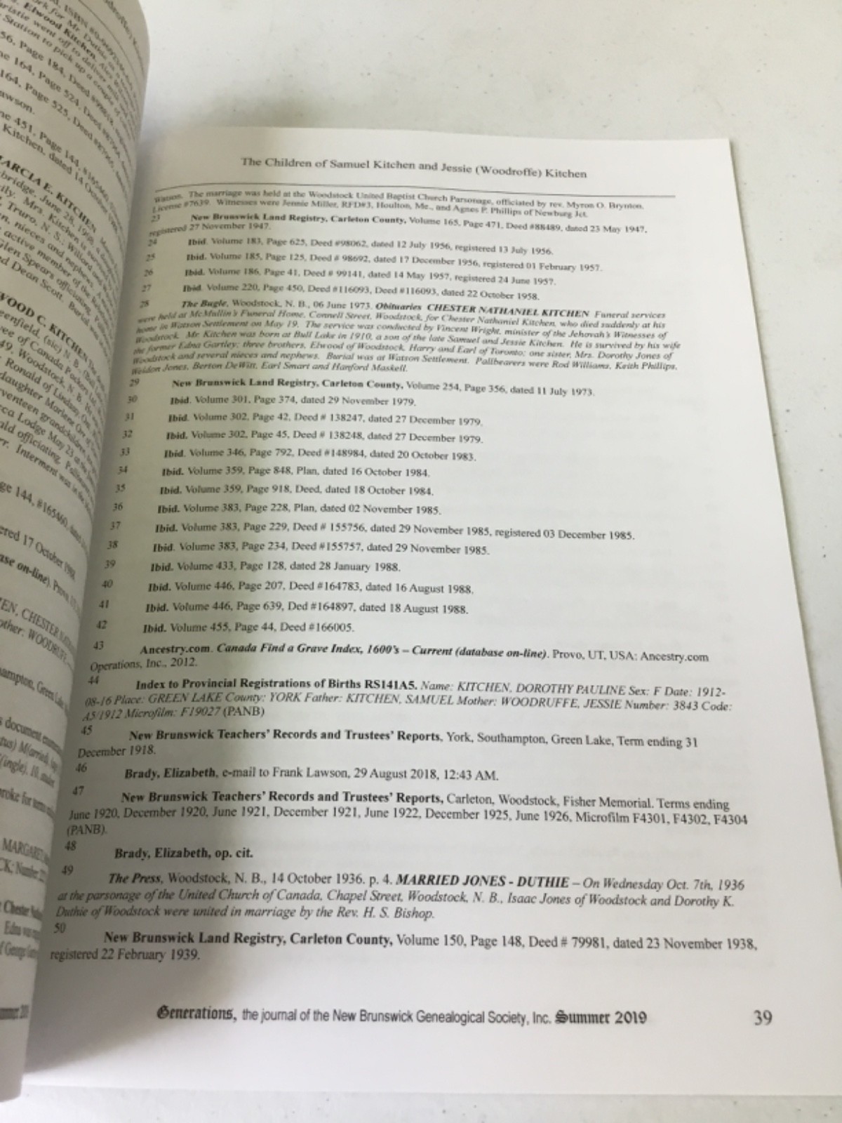 Generations New Brunswick Genealogical Society Magazine’s. 2019 Quaterly