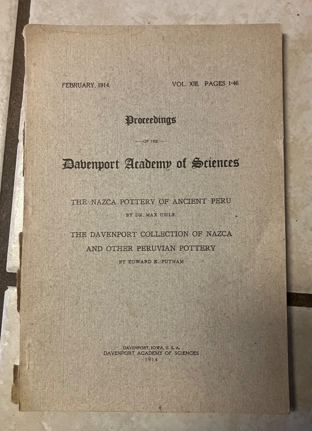 Scarce 1914 book! Davenport Academy of Sciences-Nazca Pottery of Ancient Peru+++