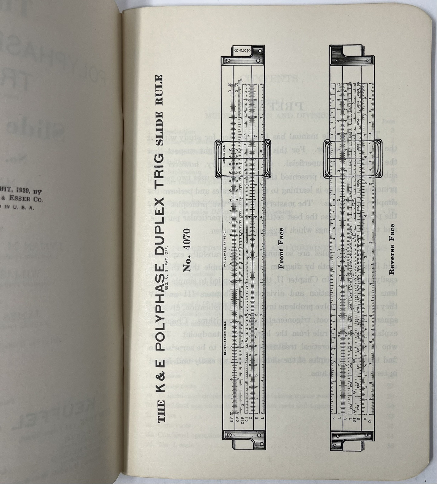 1939 The POLYPHASE DUPLEX TRIG Slide Rule Manual Vintage Keuffel & Esser Book