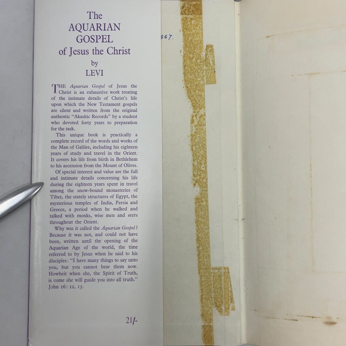 The Aquarian Gospel of Jesus the Christ by Levi HC First Thus Very Good 1964