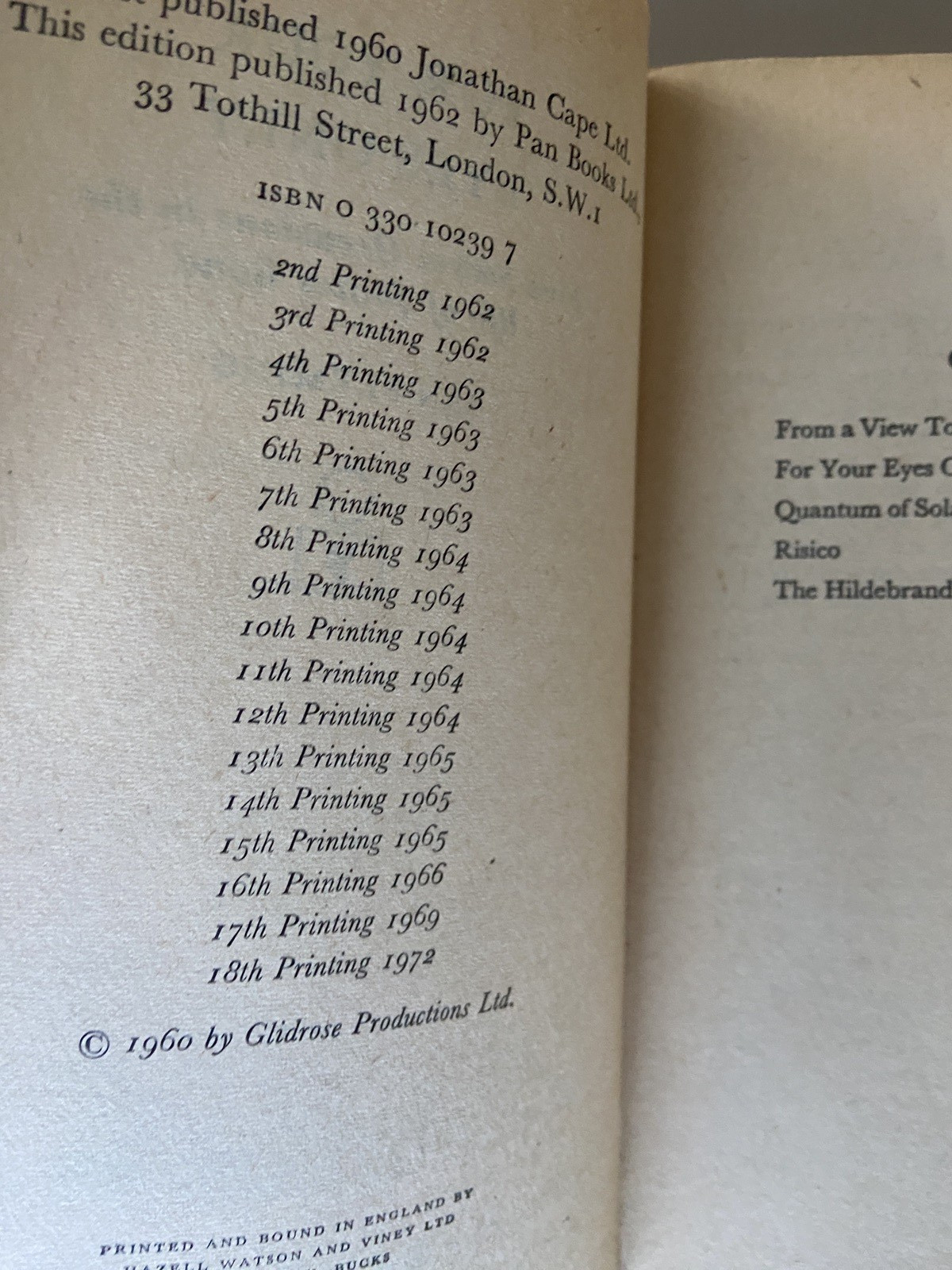 For Your Eyes Only | Ian Fleming, James Bond | Pan White Model Series 1972