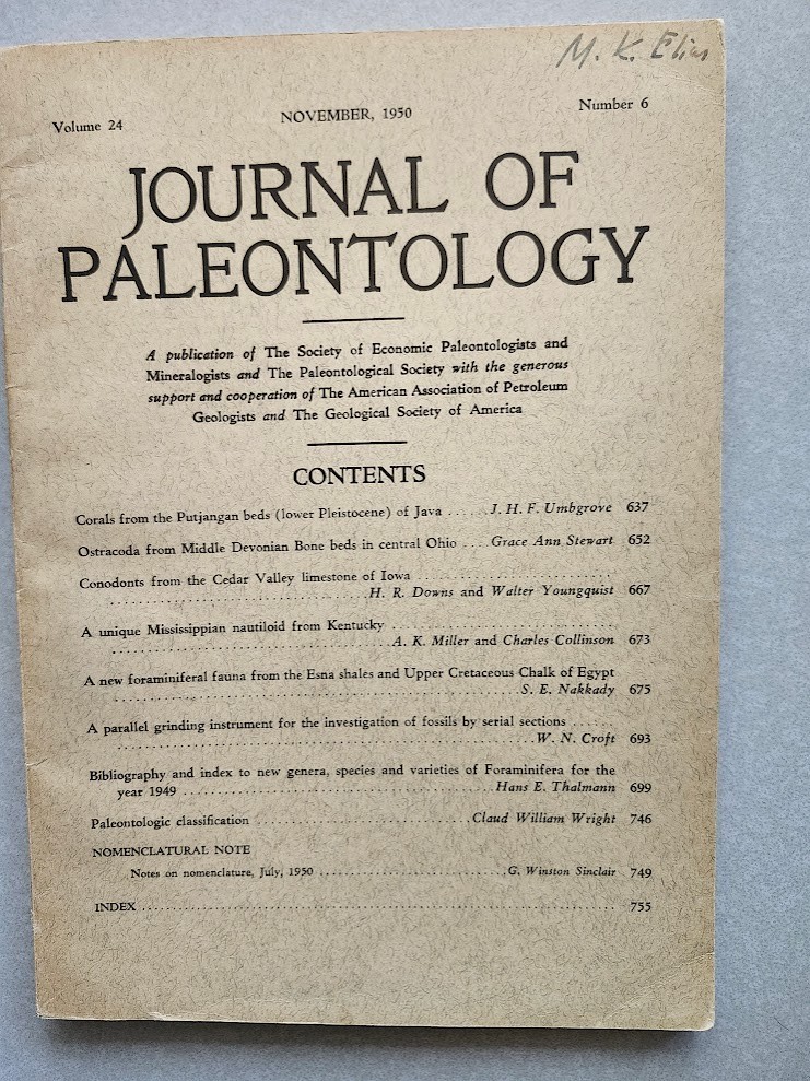Journal of Paleontology November 1950 Devonian Ohio Mississippi Nautiloid Egypt!