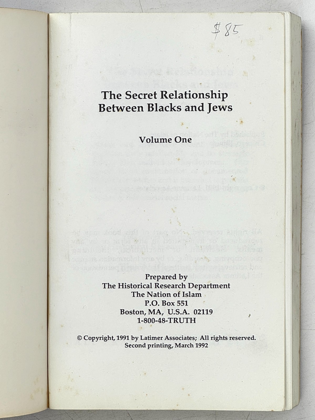 1922 NATION OF ISLAM. The Secret Relationship Between Blacks and Jews Volume One