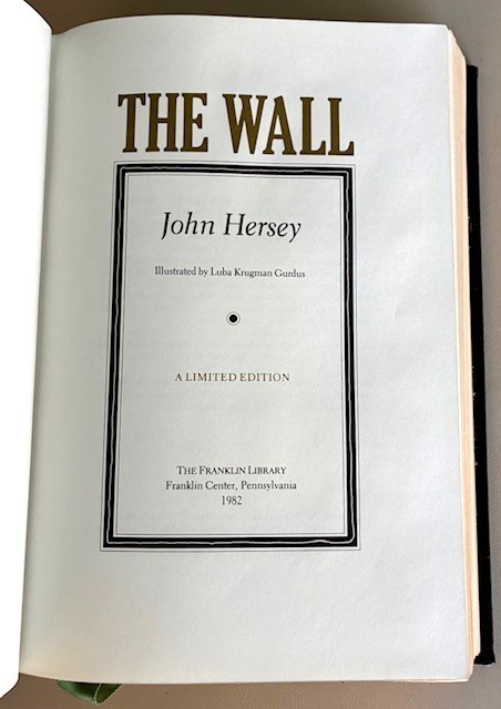 Franklin Library THE WALL signed by John Hersey Leather Limited Edition 1982