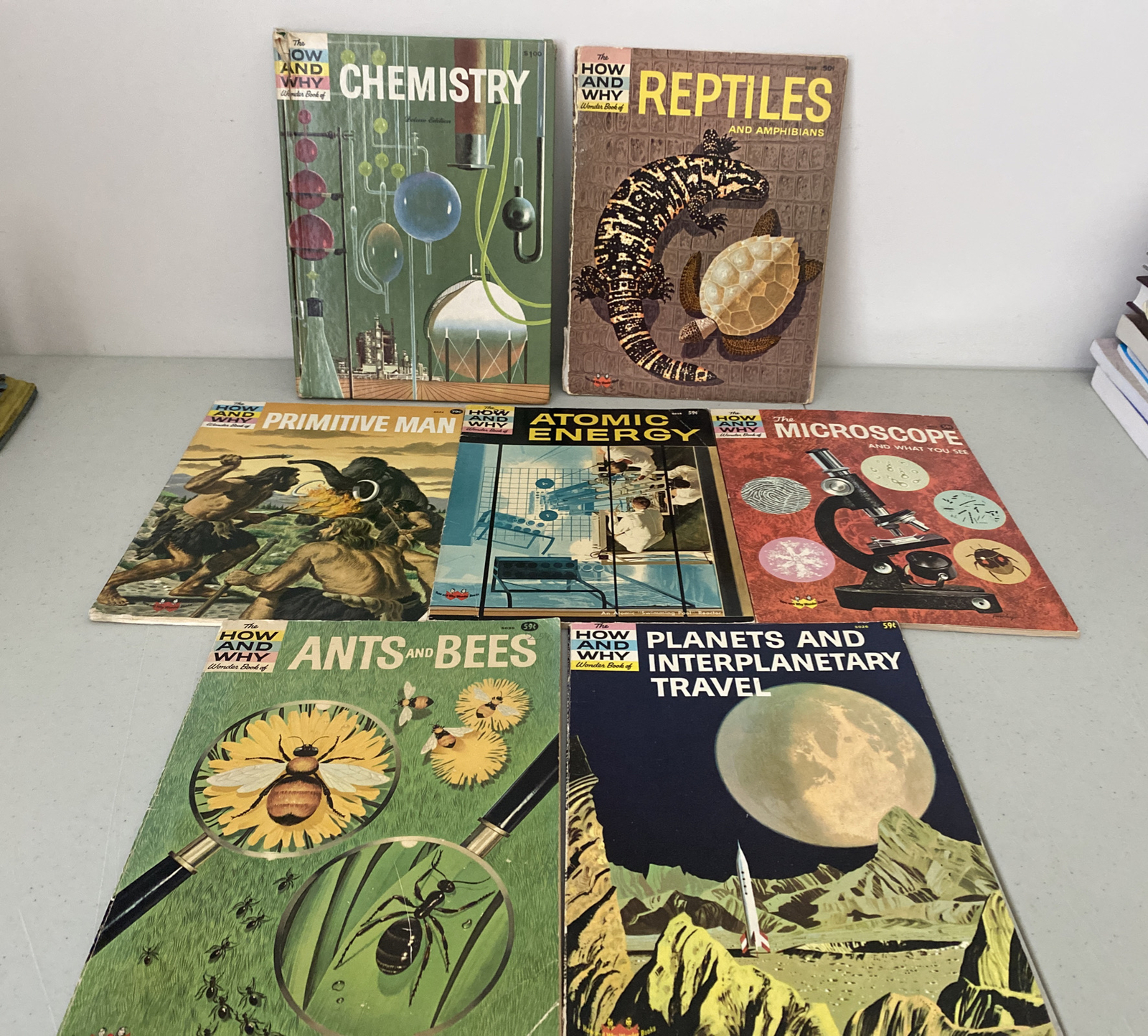 VTG Wonder Books The How and Why Lot of 7- Chemistry Reptiles Planets Microscope