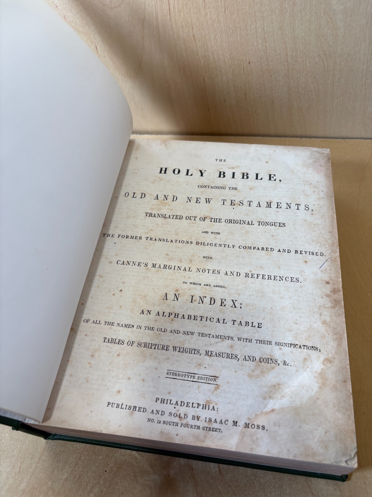 1840s Isaac M Moss Philadelphia Bible w/Family Record, Engravings!, & REBOUND