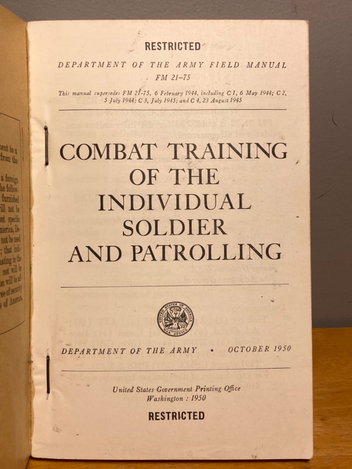 FM 21-75 Combat Training of the Individual Soldier & Patrolling (Dept Army) 1950
