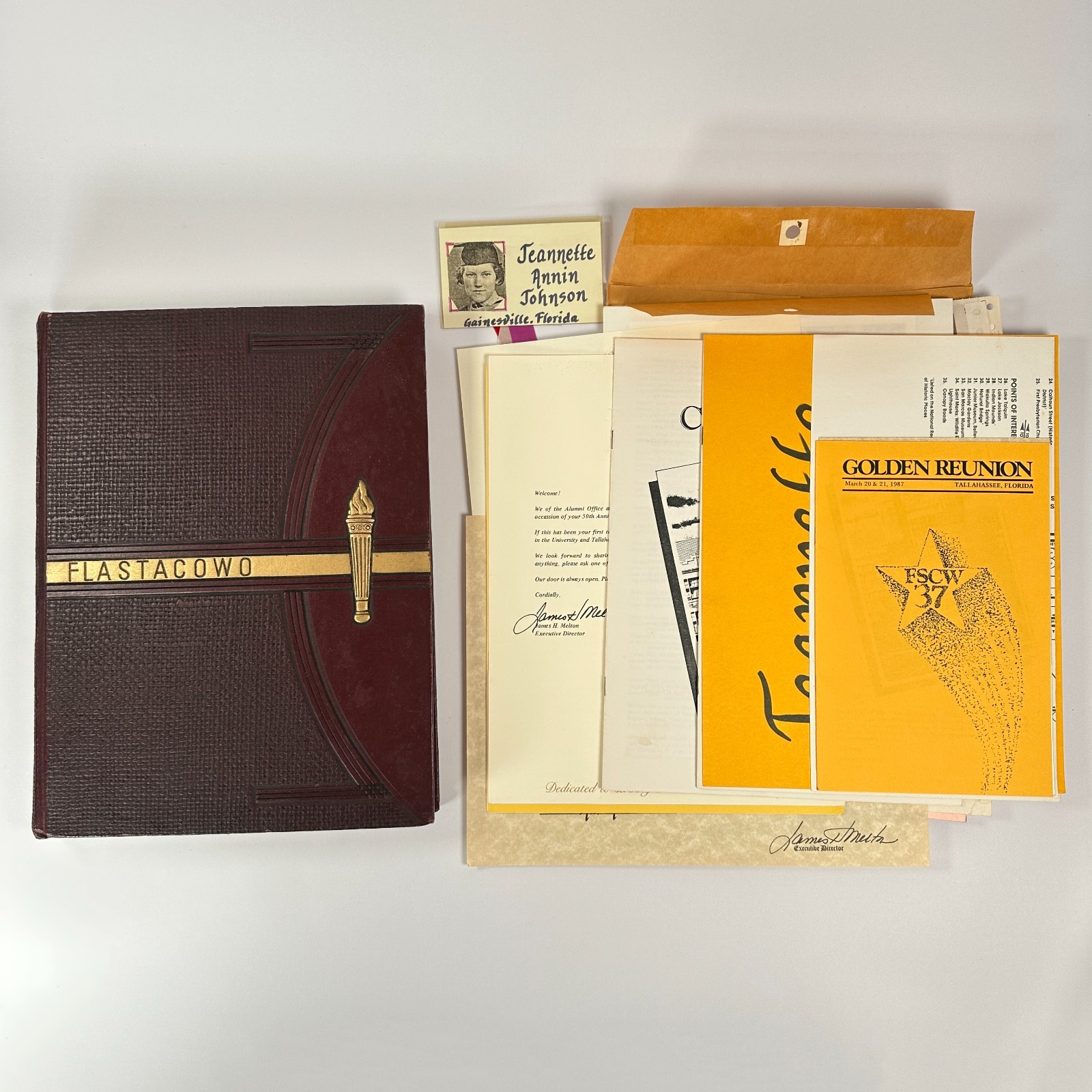 1937 „Flastacowo“ Florida State University Yearbook + 1987 Reunion Ephemera