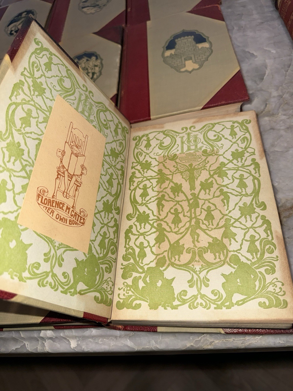 Antique 1902 Young Folks Library 19 Vol Set Hall & Locke Victorian Red Gilt Bind