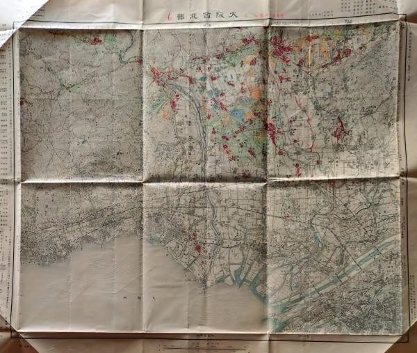 Showa Period Hand Colored Antique Japanese Map of Northwest Osaka 1 50 000