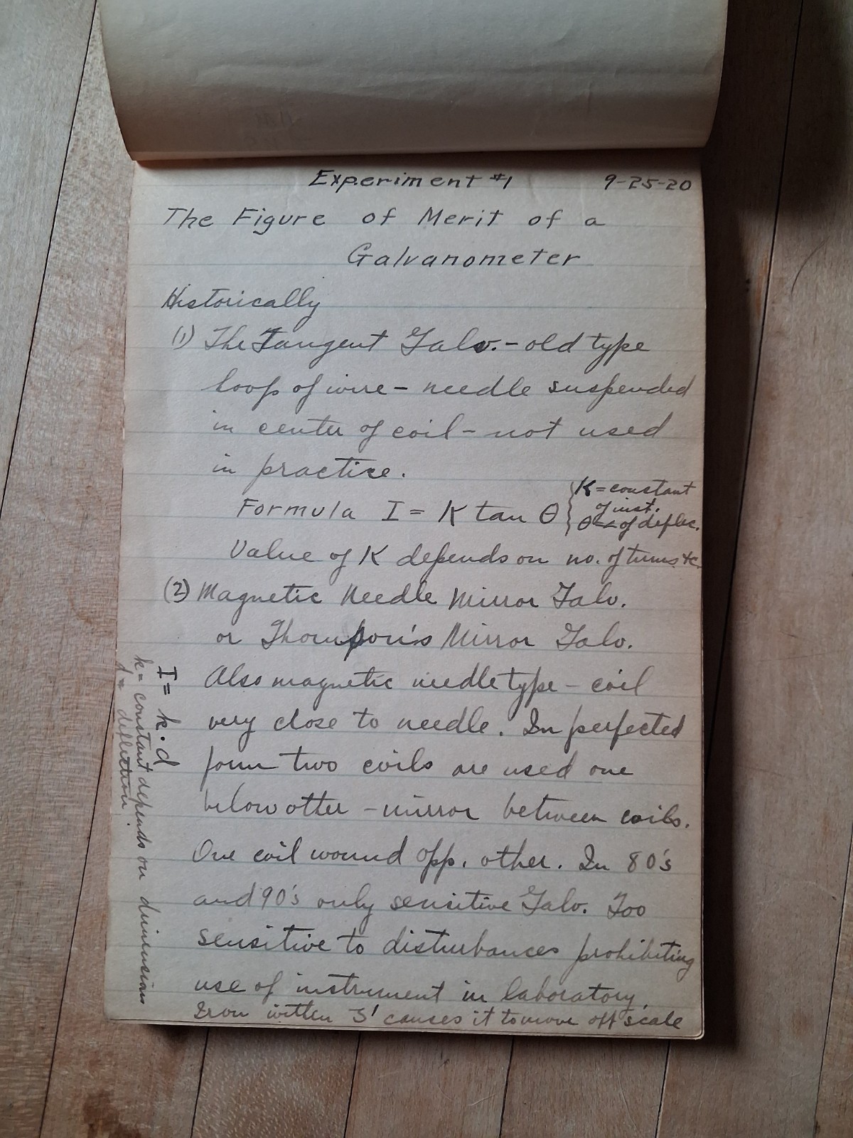 Original Manuscript Physics Lab Notebook Engineer University of Illinois 1920