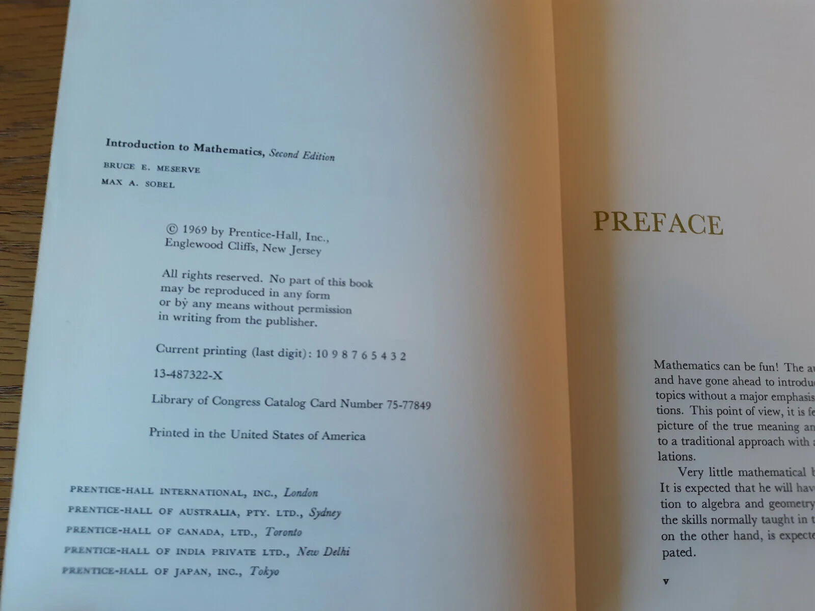 Introduction To Mathematics Bruce Meserve Second Edition 1969 Prentice Hall Hard