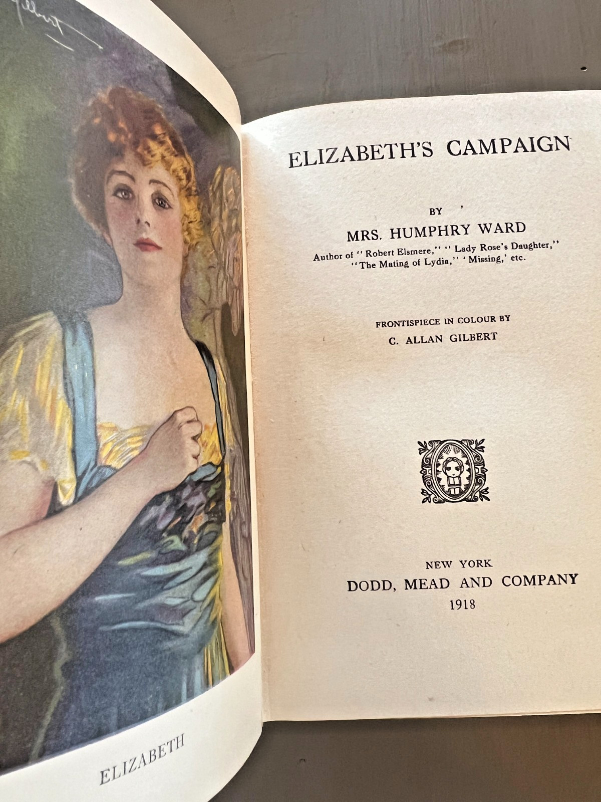 Elizabeth’s Campaign Mrs Humphry Ward 1918 Hardcover Dodd Mead Antique Book