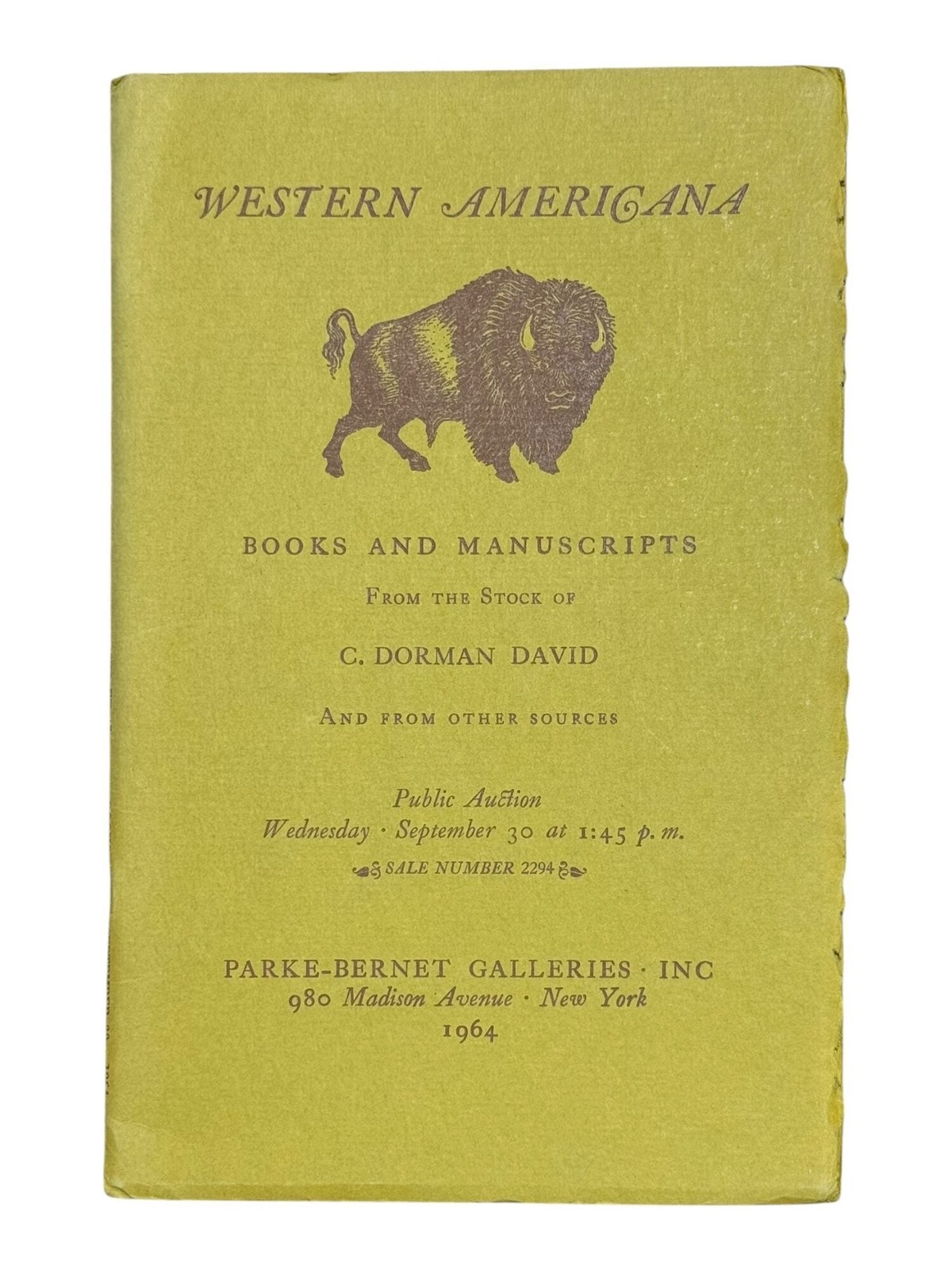 Parke-Bernet Galleries Inc / Sale 2294 Western Americana Books 1st Edition 1964