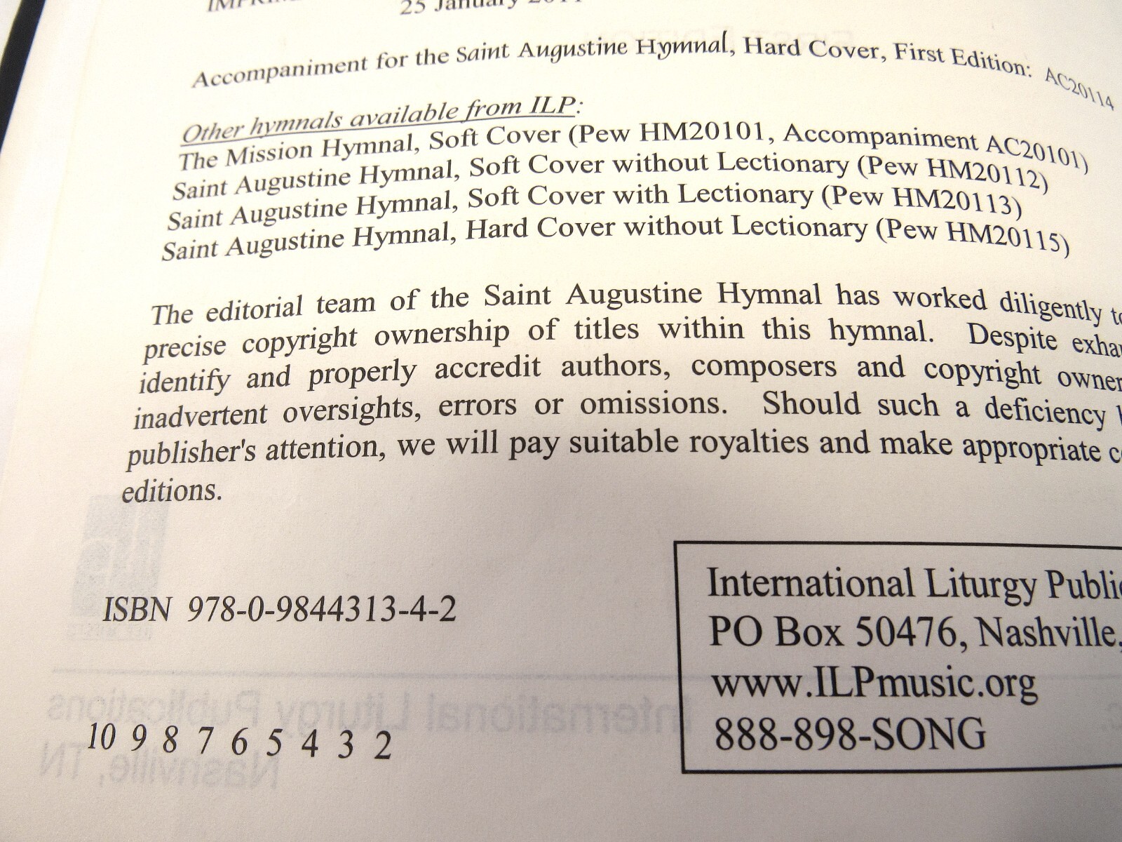 Saint Augustine Hymnal First Edition International Liturgy Publications 2011