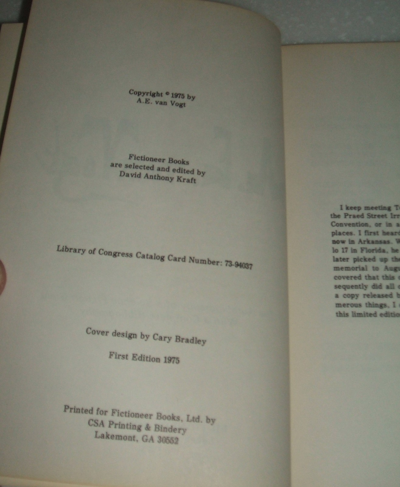 Reflections of A.E. van Vogt by A.E. van Vogt 1975 First Edition, Signed