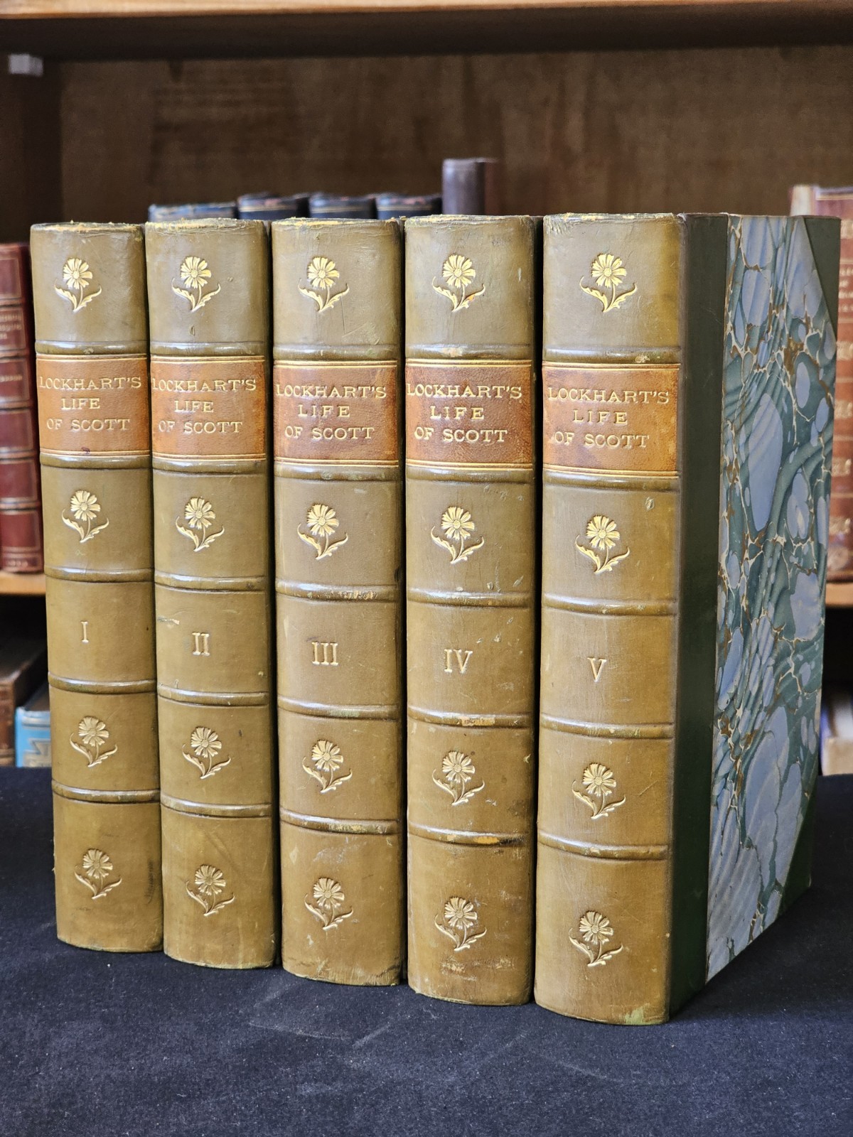 1900 Memoirs of Sir Walter Scott Five Volume set By J. G. Lockhart Macmillan