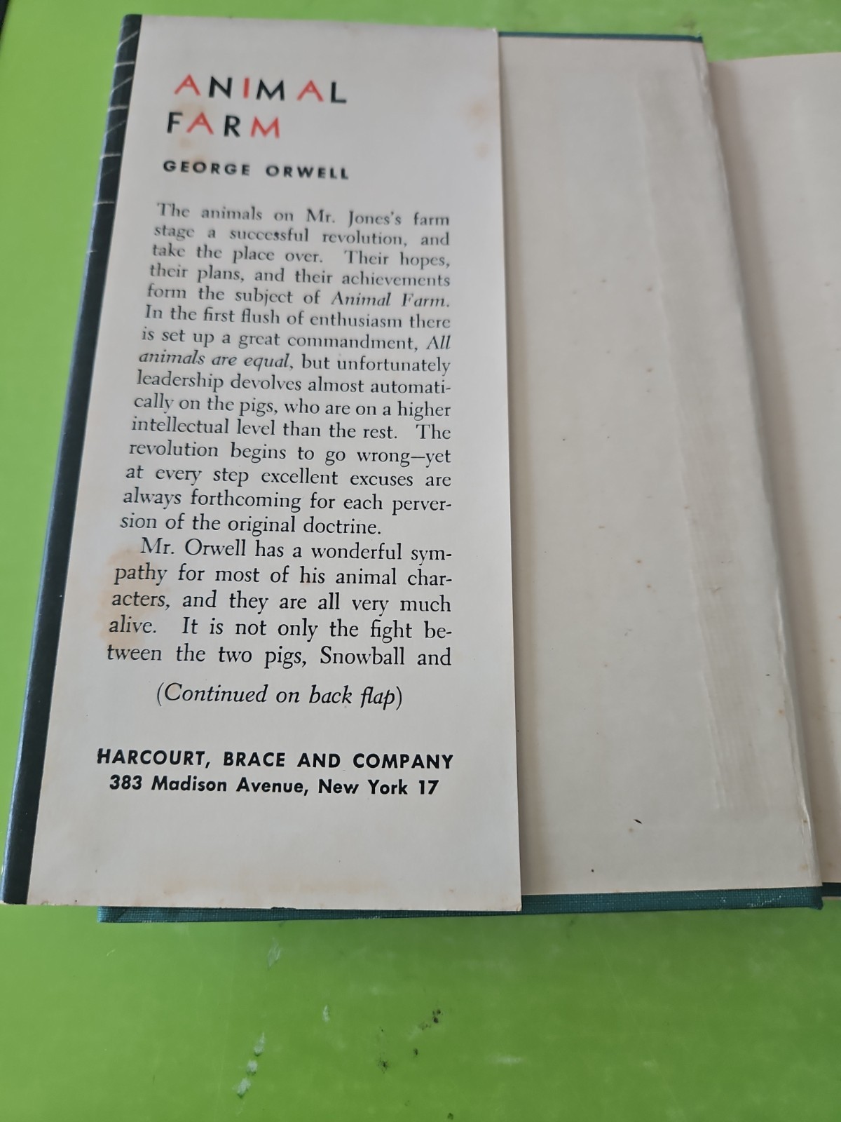 Animal Farm George Orwell 1946 HC Dust Jacket BOMC 1st ed 2nd printing Scranton