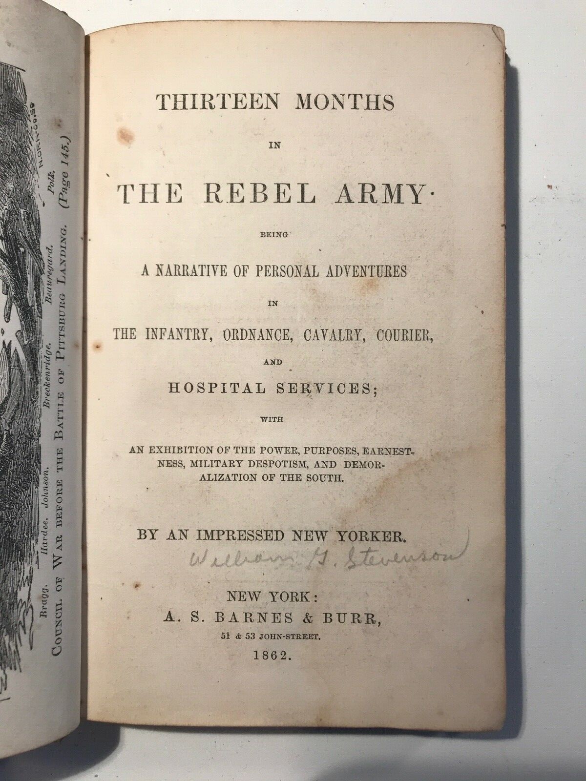 13 Months In Rebel Army, Stevenson, 1862, 1st ed, Tennessee Infantry, Civil War