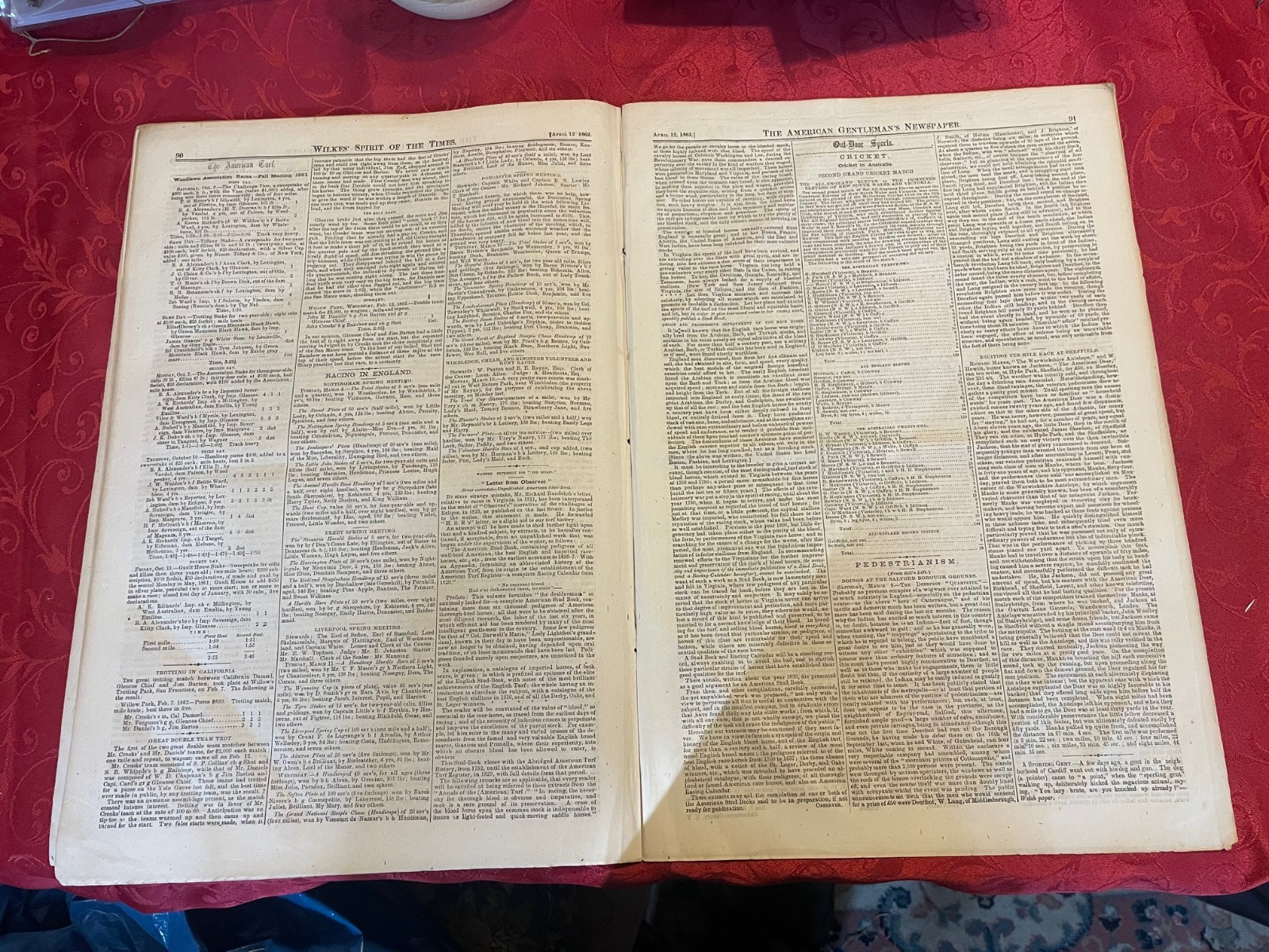 Wilkes’ Spirit Of The Times – Sports/Literature/Stage Newspaper April 12, 1862