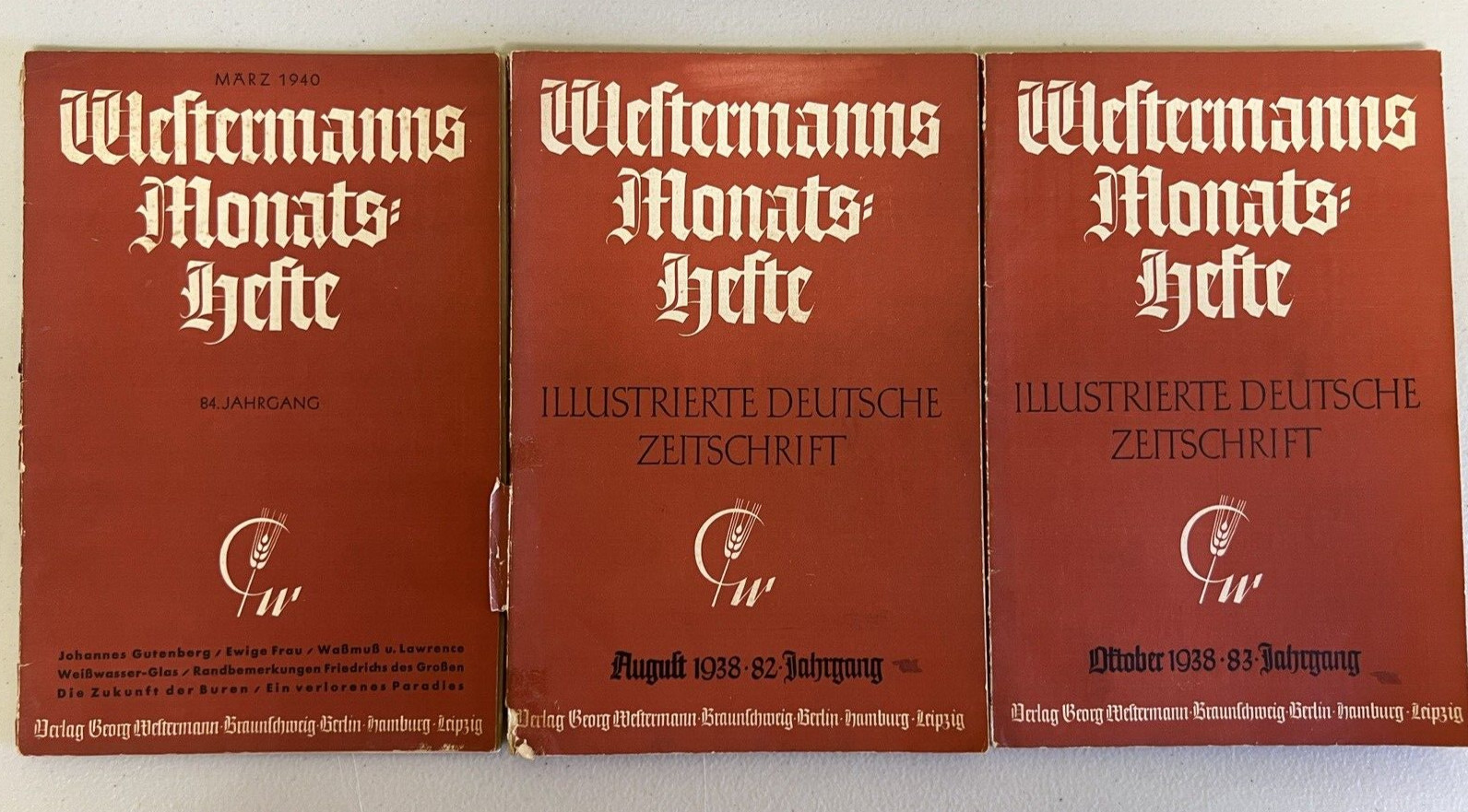 Set 3 Westermanns Monatshefte 82 83 1938 & 84 1940 by Jahrgang