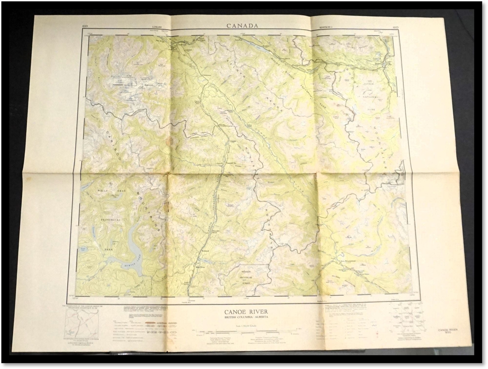 Mines / Topographical Map Canoe River National Topographic System Sheet 83D 1963
