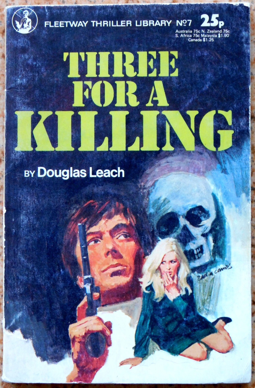 Vintage 70s Book THREE for a KILLING by Douglas Leach Fleetway Thriller Library