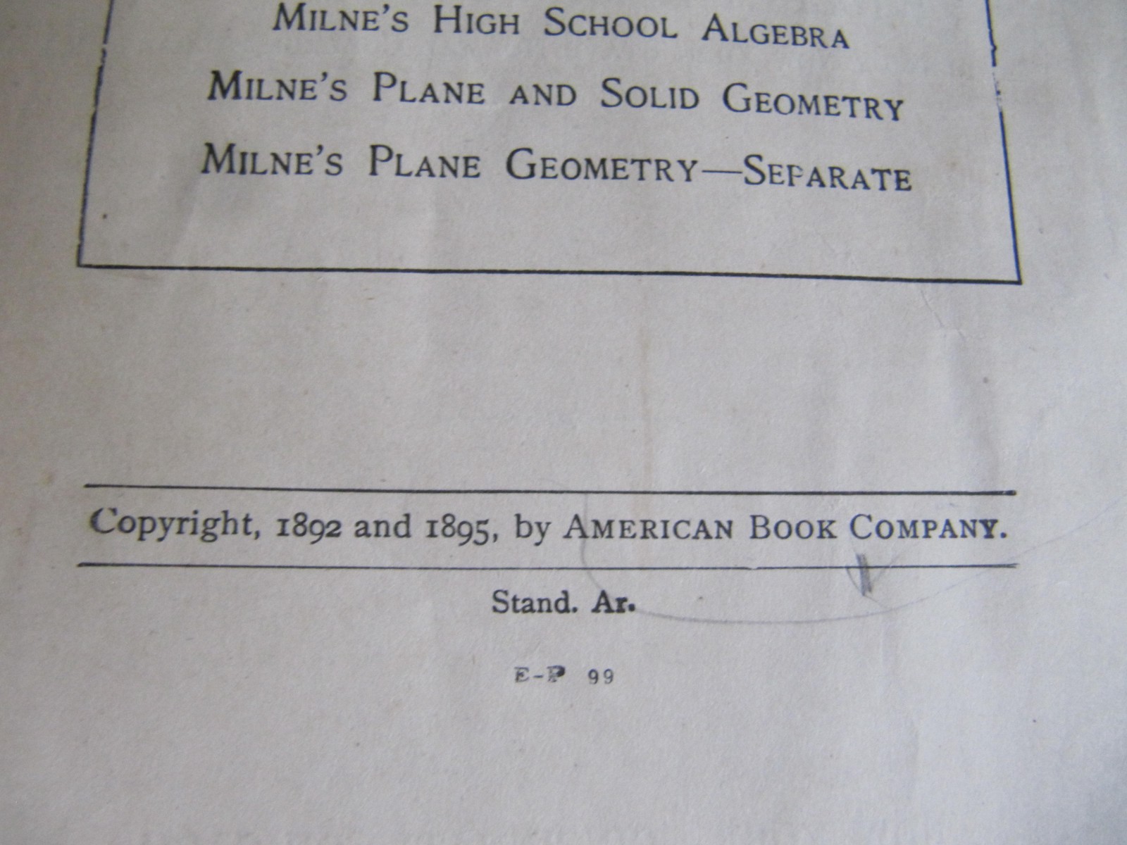 Standard Arithmetic by Milne 1895 Fair Condition HC