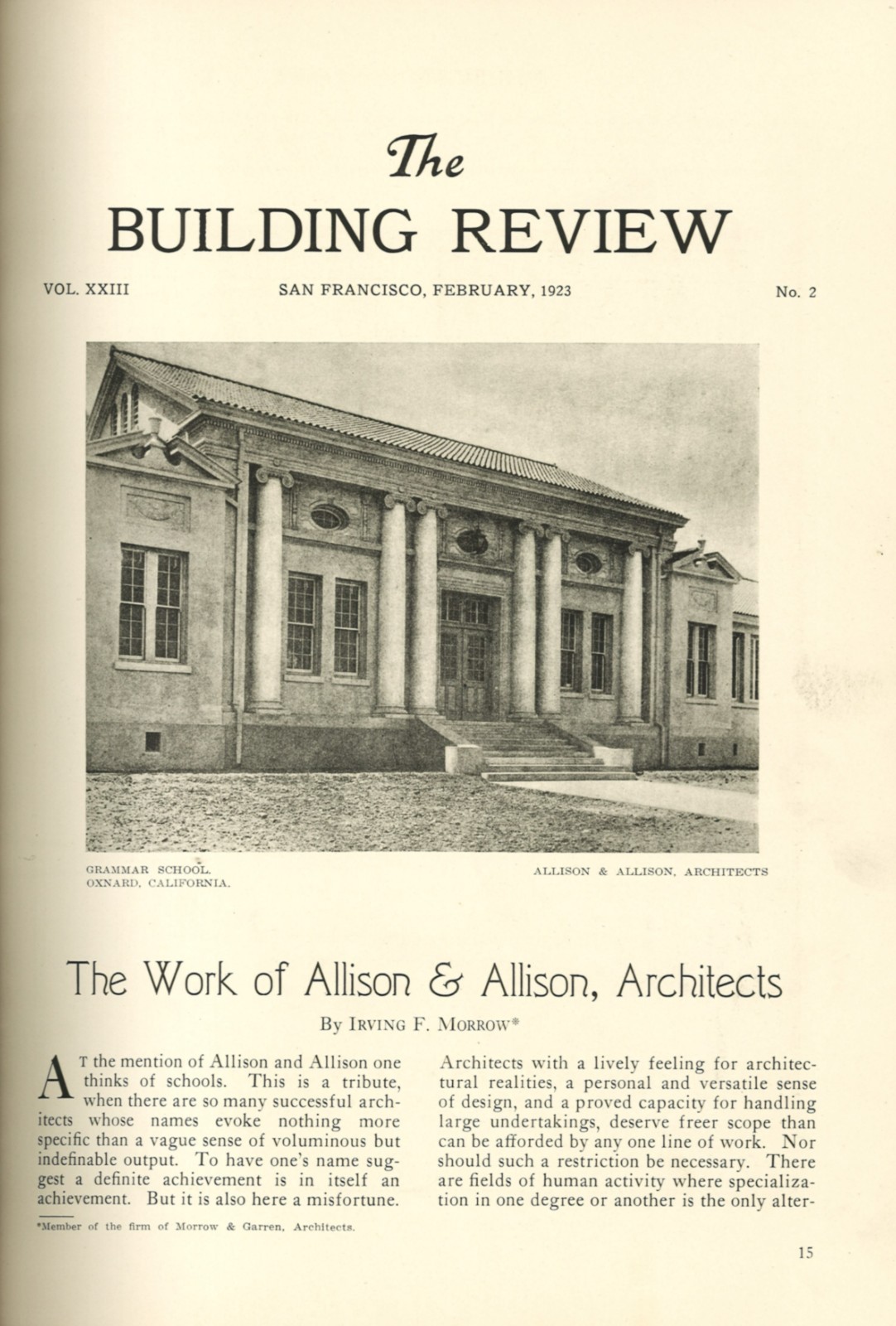 The Work of ALLISON & ALLISON Architects The Building Review 1923 Los Angeles CA