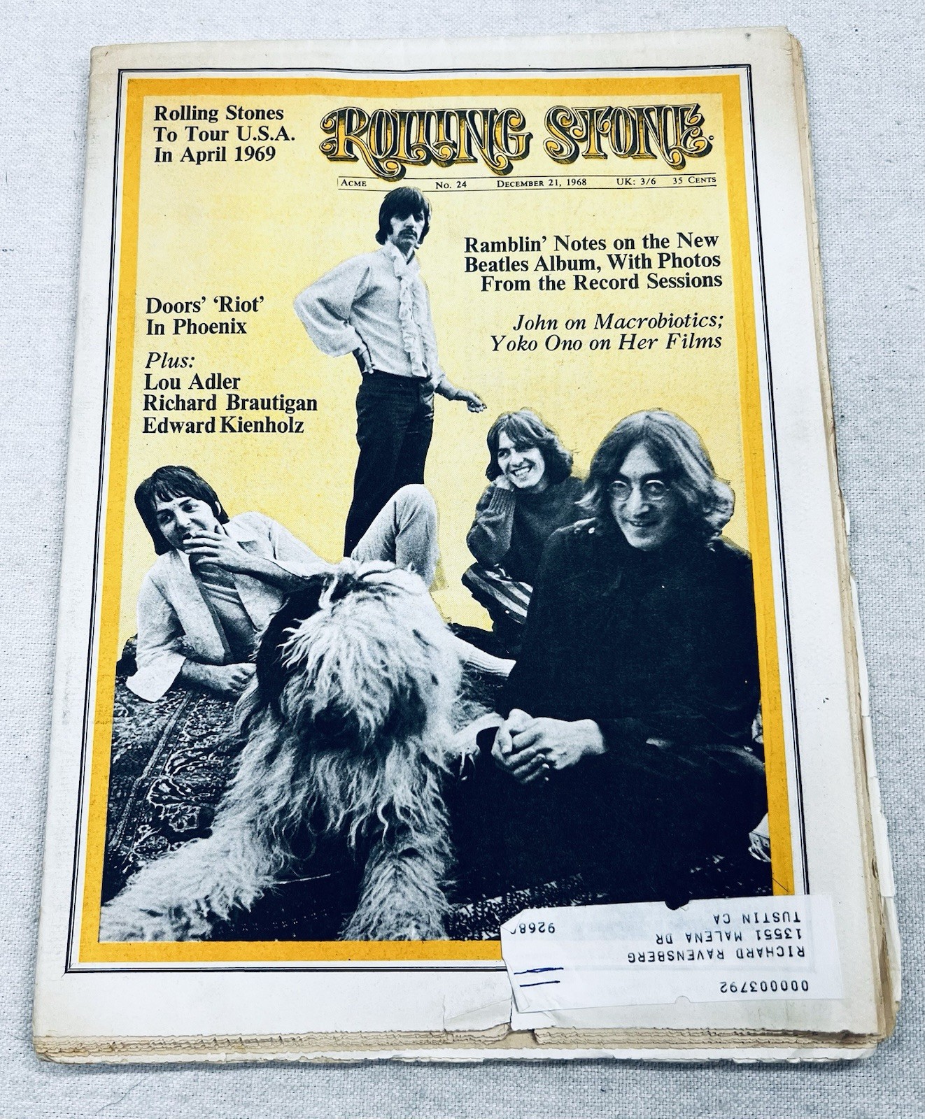 Rolling Stone Magazine #24 Dec 21 1968 The Beatles White Album Cover Rare Early