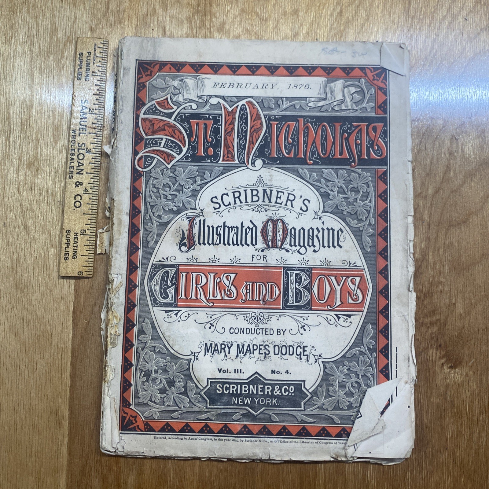 Antique February 1876 St Nicholas Scribner Illustrated Magazine Mary Mapes Dodge