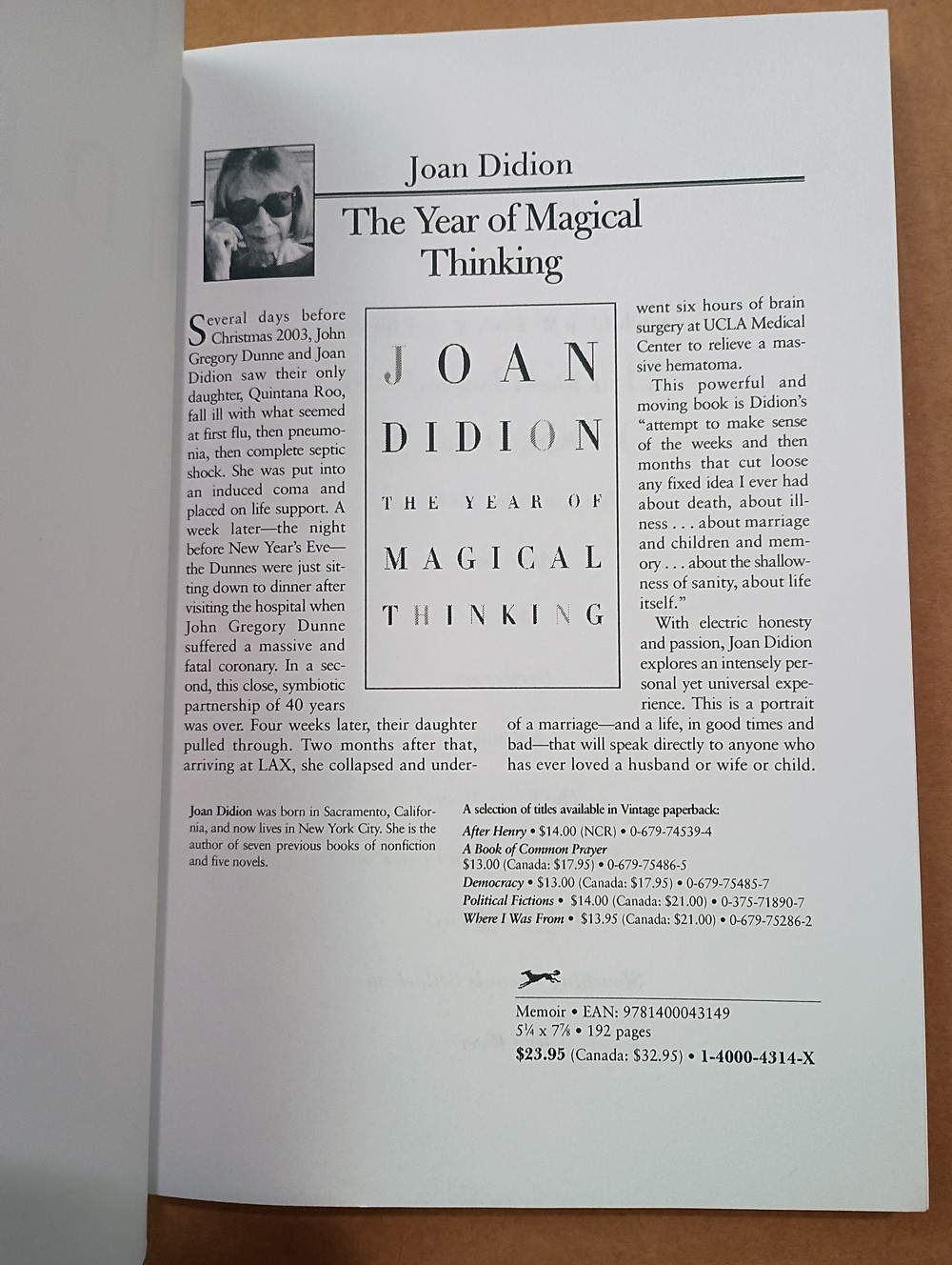YEAR MAGICAL THINKING DIDION SIGNED 2Xs OCT 10, 2005 TRUE 1st/1st HC + ARC PROOF