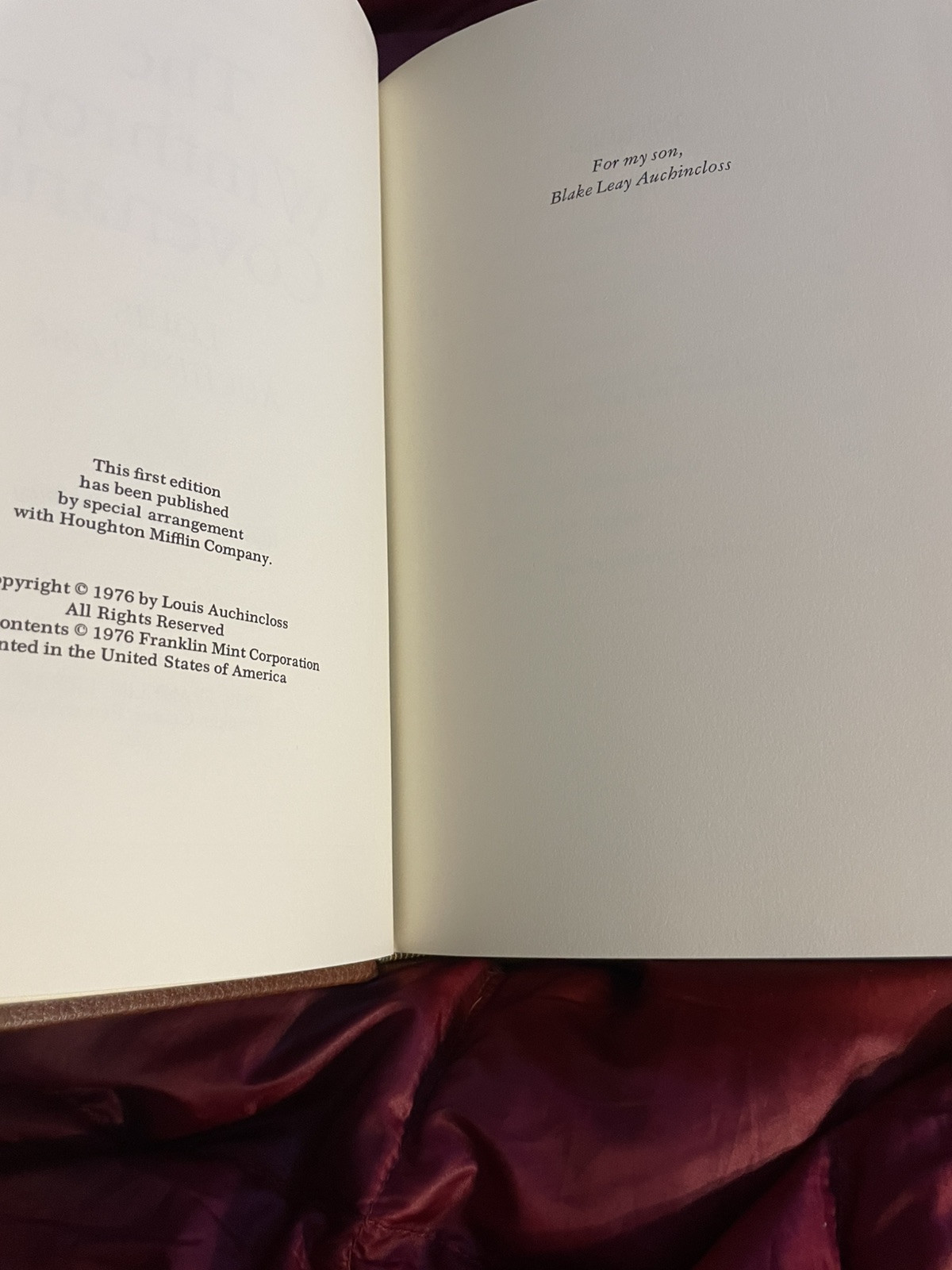 Vtg Louis Auchincloss THE WINTHROP COVENANT Franklin Library 1976