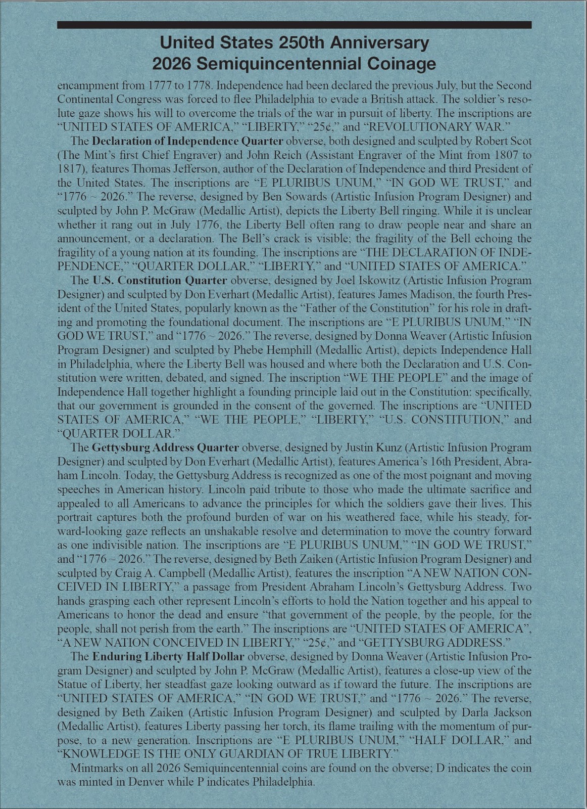 Official Whitman® Coin Folder – United States 250th Anniversary Blue