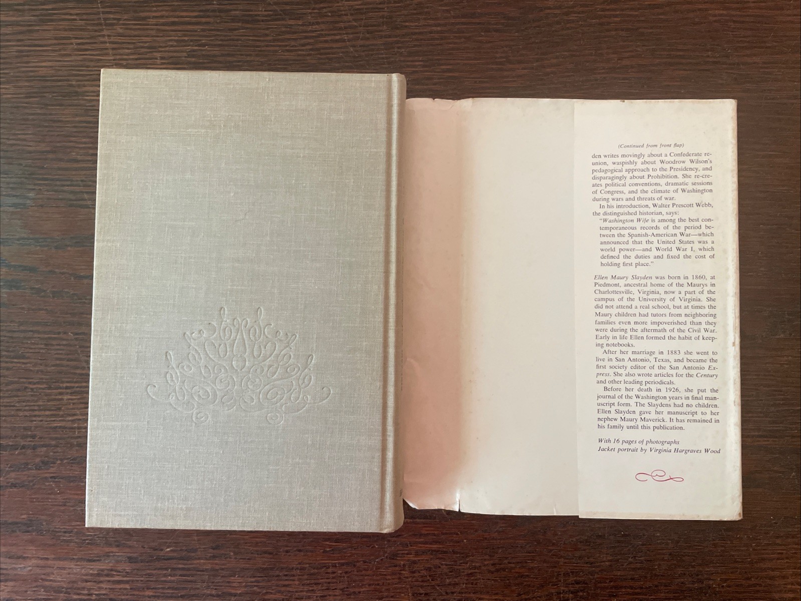 Washington Wife From the Journal of Ellen Maury Slayden 1st Edition 1963 HC/DJ