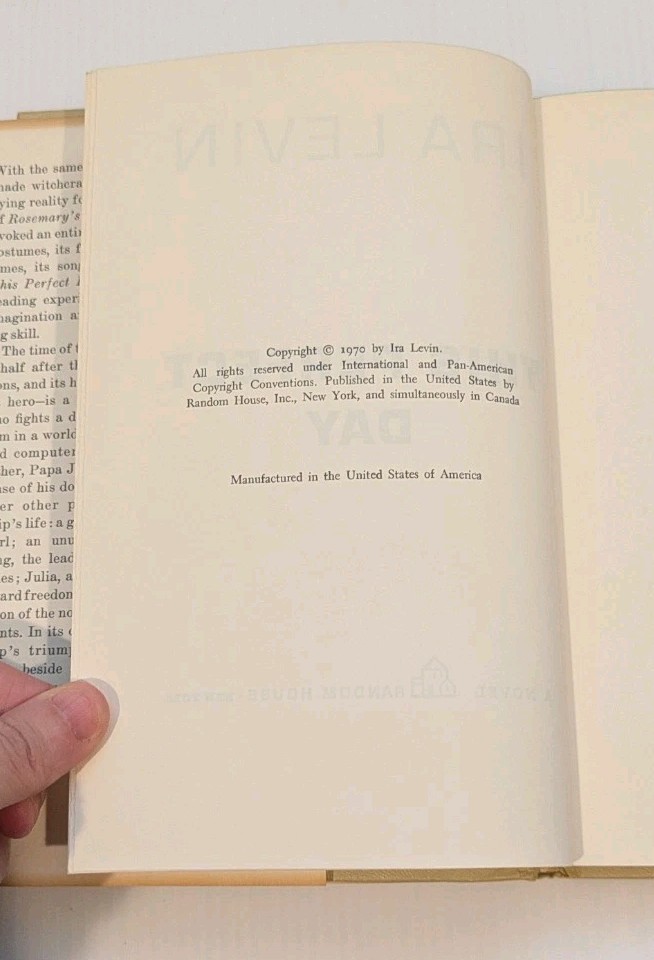 This Perfect Day Ira Levin, Dust Jacket [1970 BCE] – 14L 1st Year Printing, VG