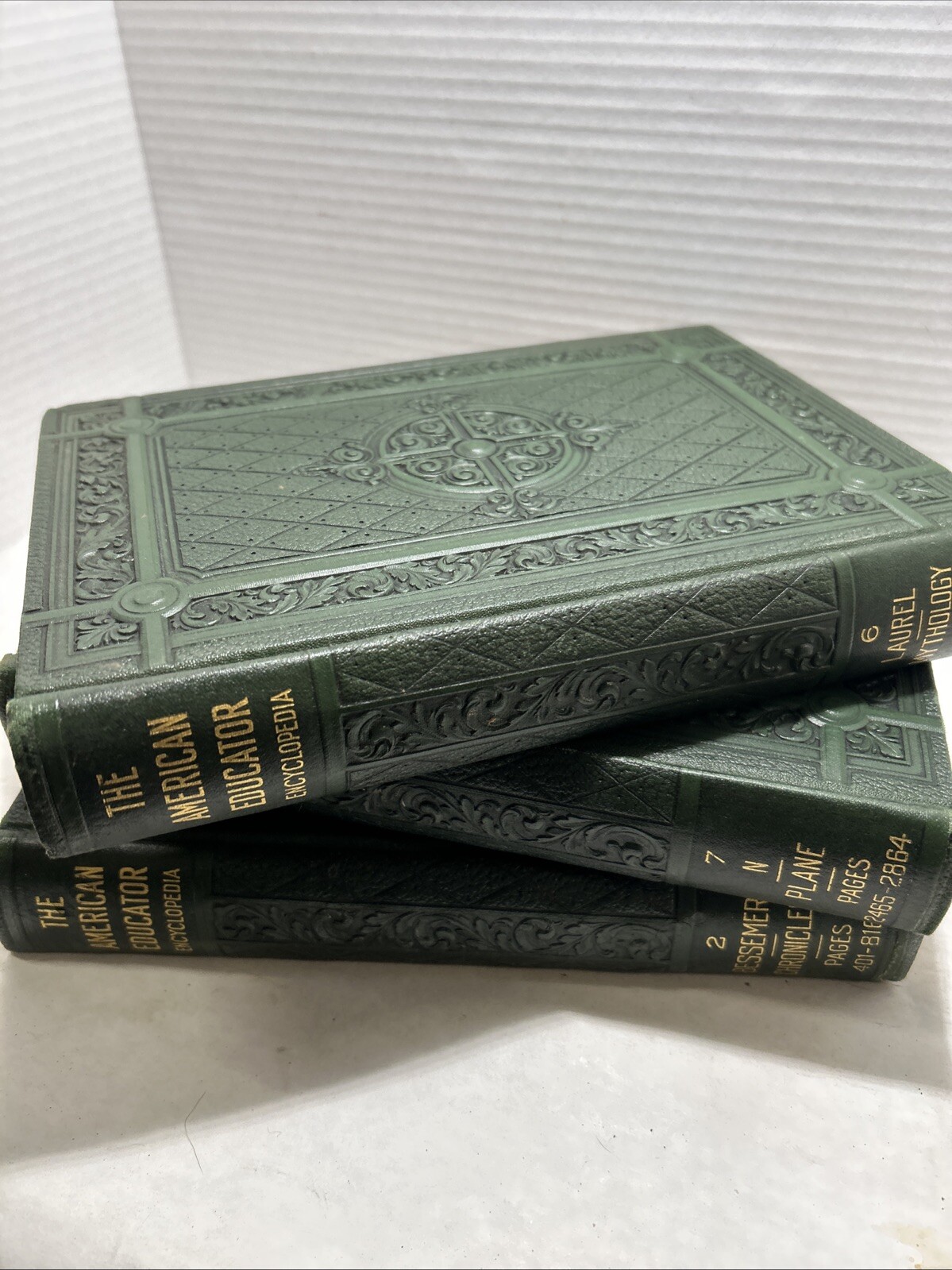The American Educator Encyclopedia Books 4, 5 And 10 Embossed Dark Green 1932