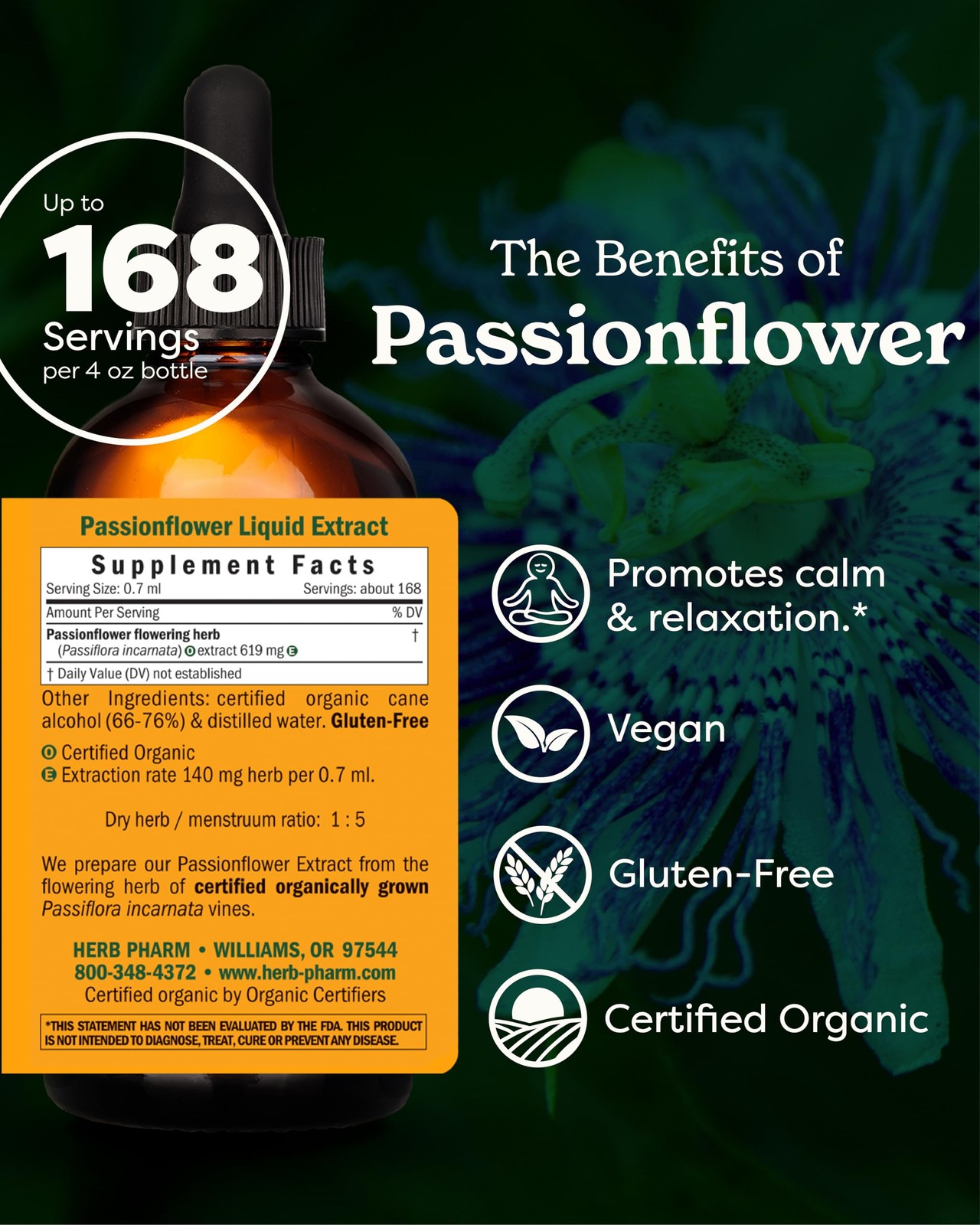 Herb Pharm Certified Organic Passionflower Liquid Extract – 4 Fl Oz Dpass04