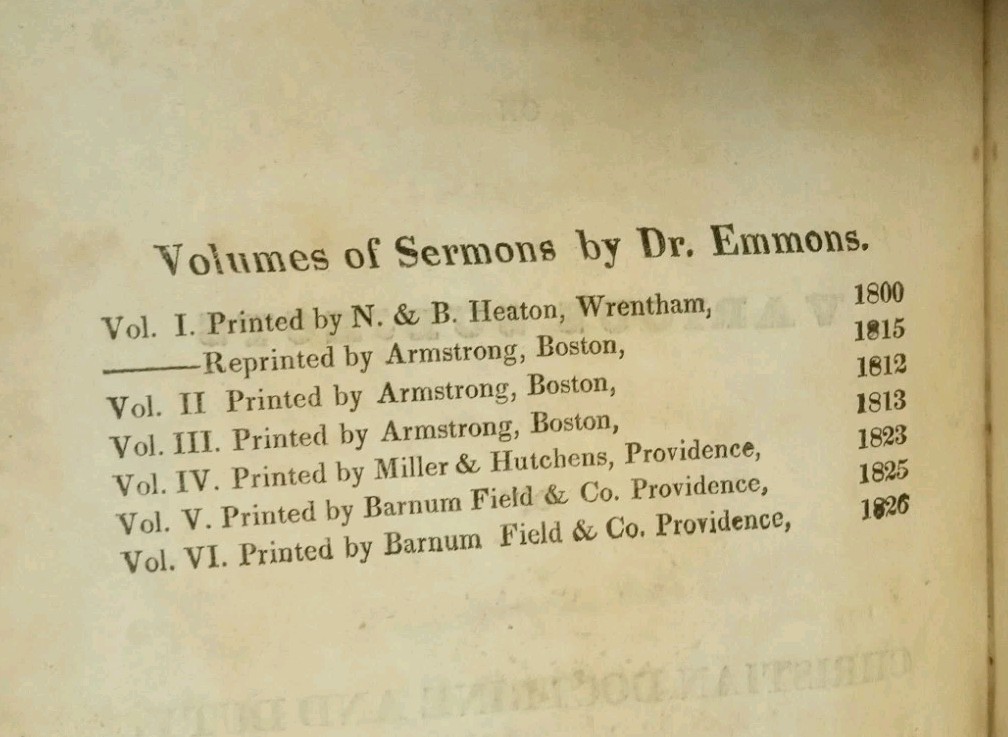 „Sermons on Subjects of Christian Doctrine and Duty“ by Nathanael Emmons. 1826.