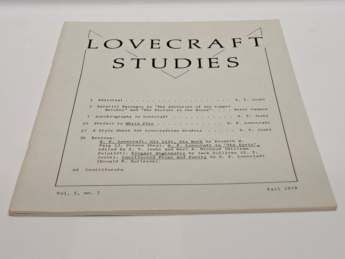 LOVECRAFT STUDIES Vol. 1 Number 1 NECRONOMICON PRESS Fall 1979 #1 S.T. Joshi