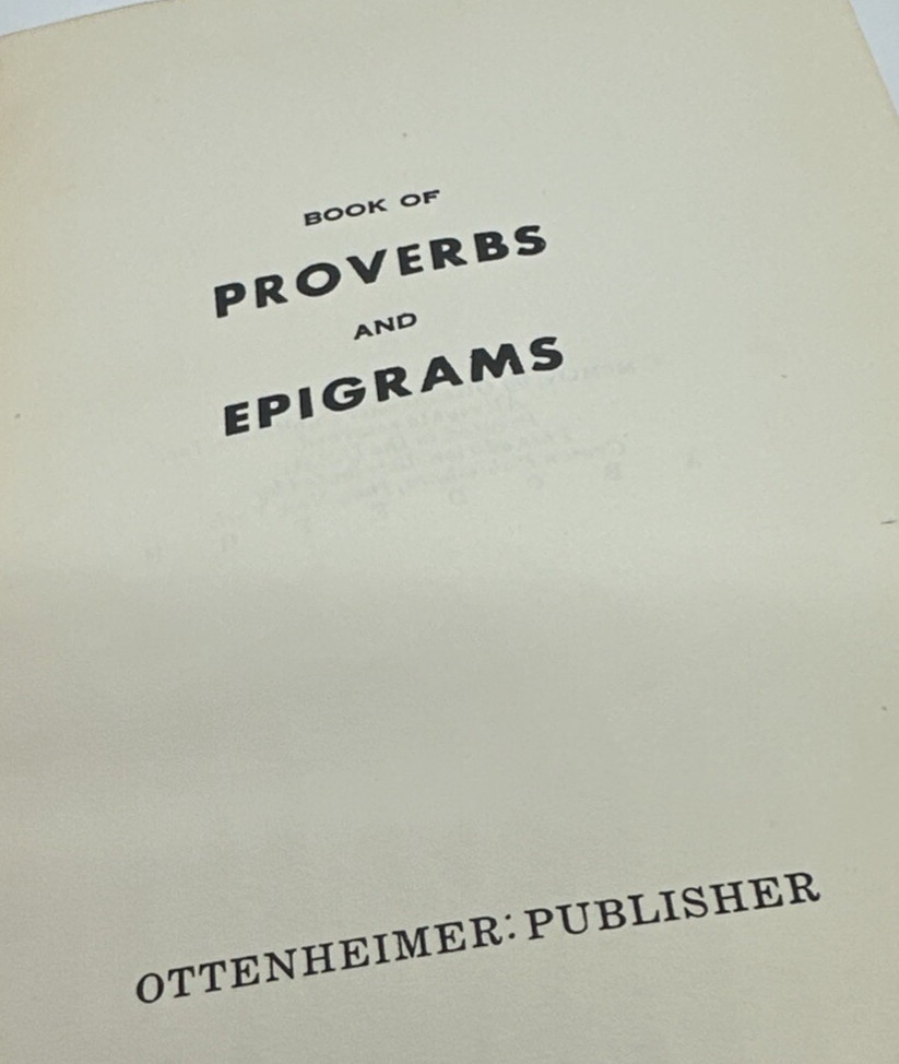 Book Of Proverbs And Epigrams 1954 Ottenheimer Hardcover Ex LIbrary