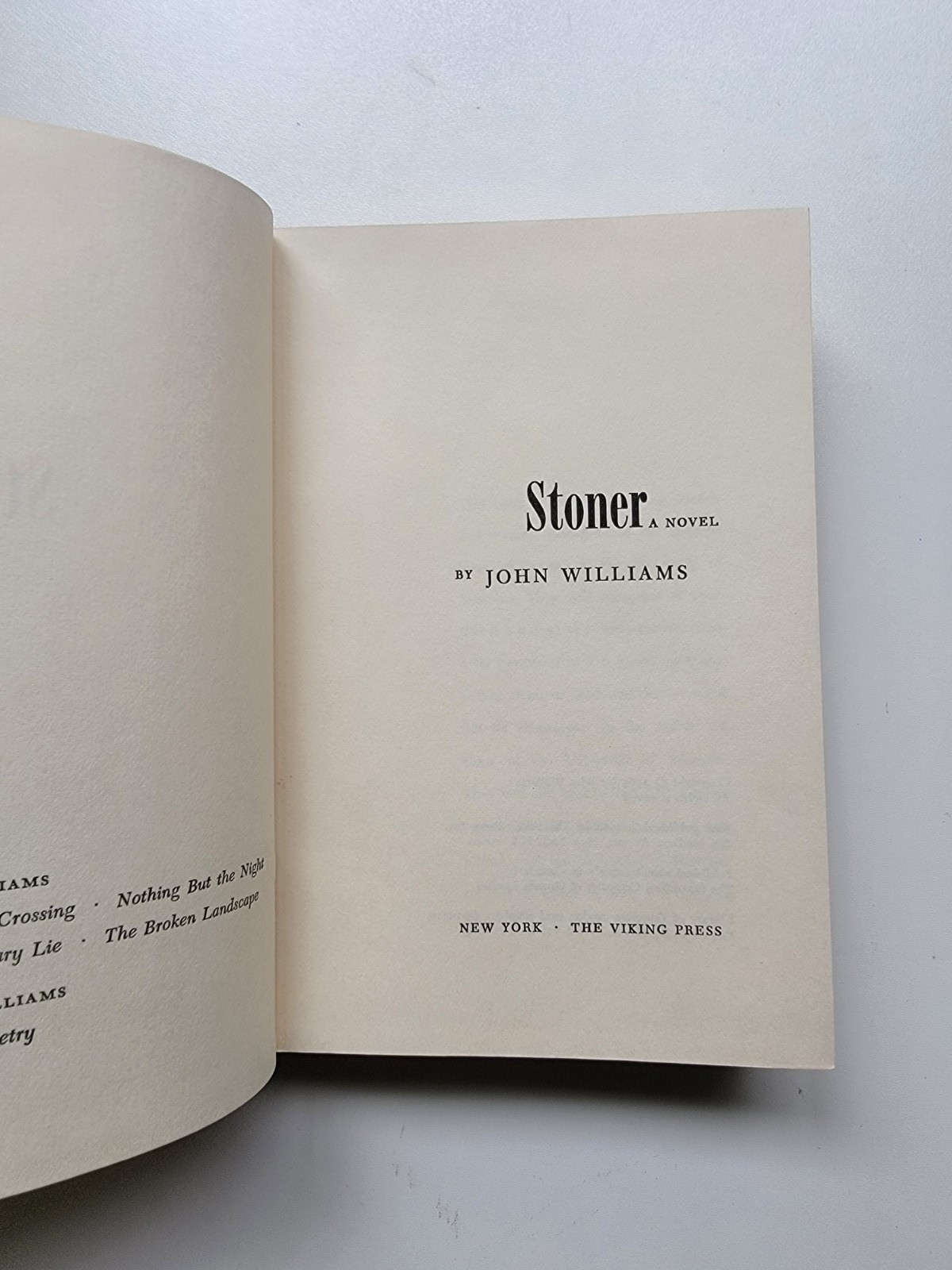 Stoner, John Williams, First Edition, First Printing, Viking, 1965