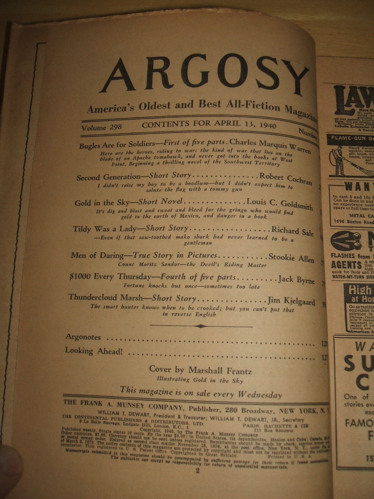 Argosy Weekly for April 13th 1940 Robert Cochran , Richard Sale, Jack Byrne