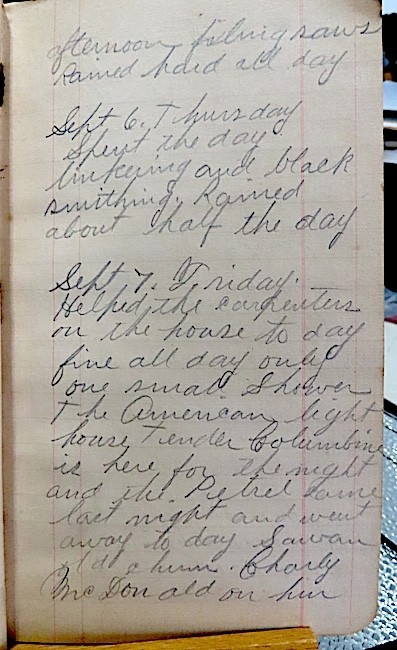 WORK DIARY, LEDGE, 1906/07, ONE MAN, BRITISH COLUMBIA, B.C.C.CO., KUTZ INLET