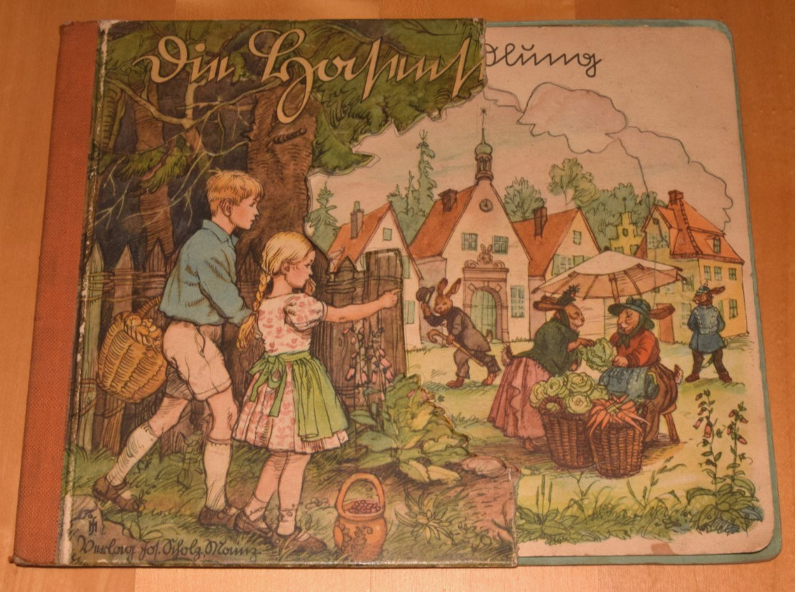 Antique Children’s Book The Rabbit Settlement. Verses by Felix Riemkasten, Scholz. Mainz.