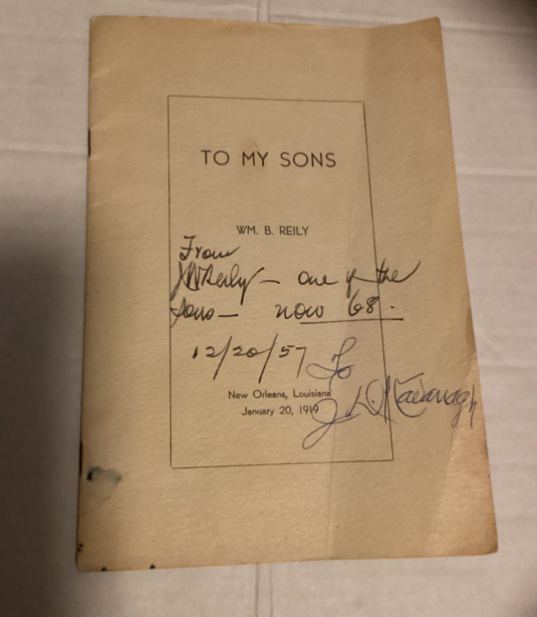 1919 Wm B Reily Luzianne Coffee Booklet „To My Sons“ Signed 1957 JW Reily NOLA