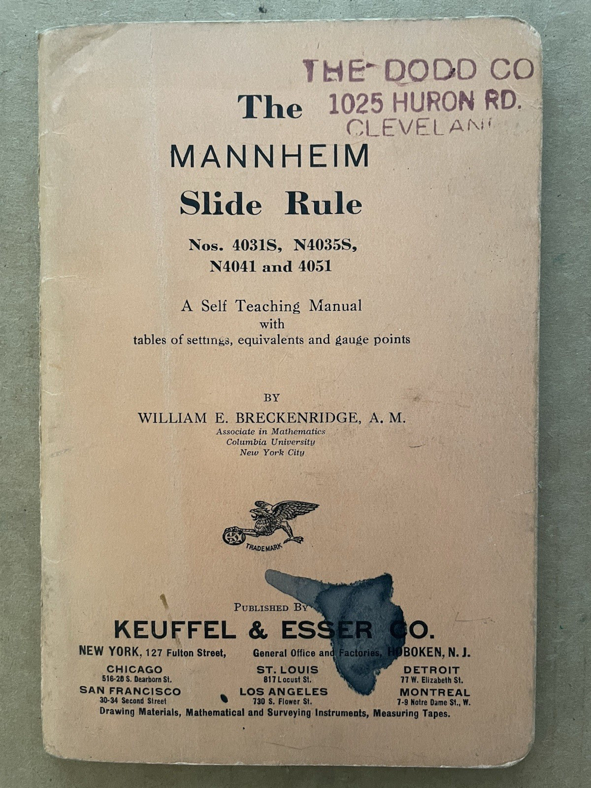 Vintage 1938 MANNHEIM Slide Rule Manual 4031S 4035S N4041 Keuffel & Esser Co #8