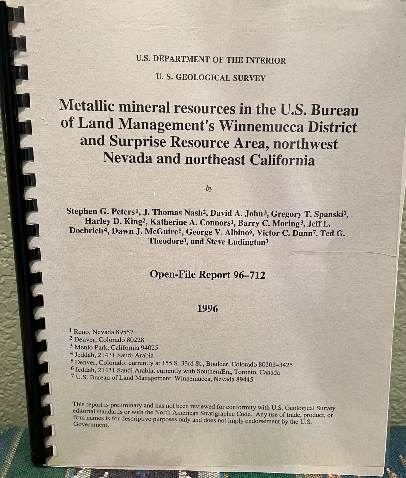 J T Nash S G Peters / Metallic mineral resources in the U.S Bureau of Land 1996