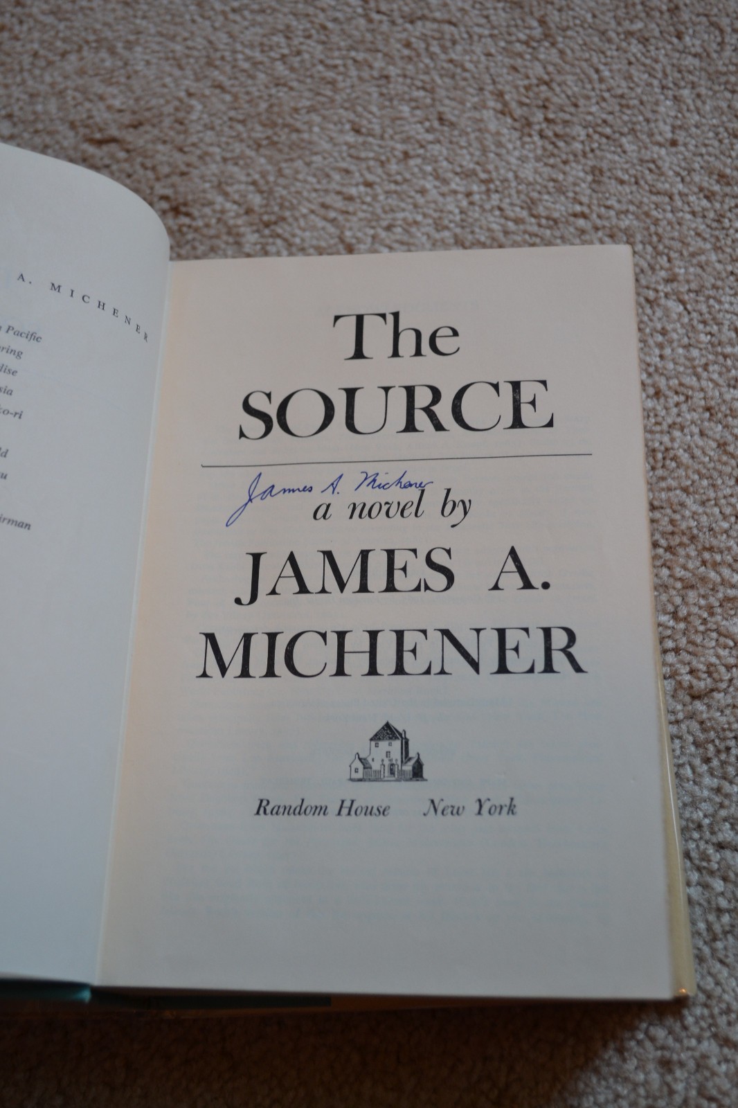 SIGNED JAMES MICHENER, THE SOURCE, 1965, 1/1, VF